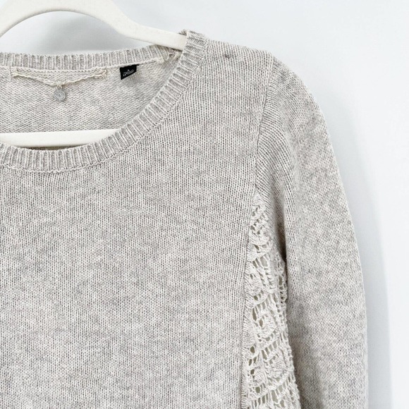 Knitted Knotted Anthropologie Cashmere Sweater Sz S Gray Crochet Panel Crewneck - Picture 2 of 9